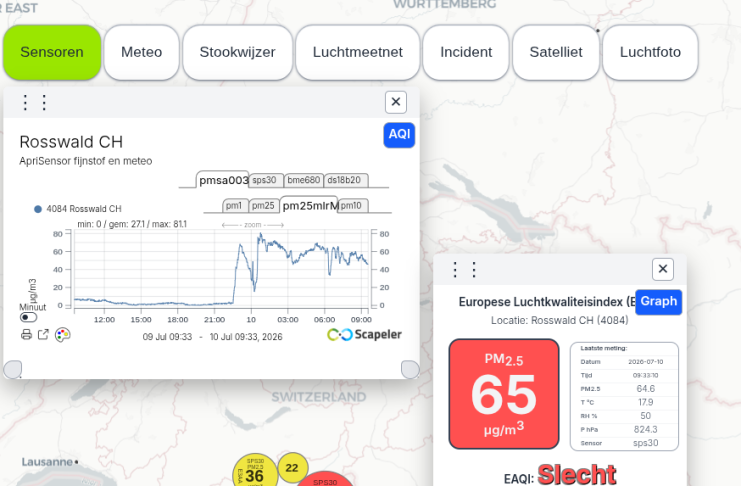 Rook van bosbranden Italië in Zwitserland